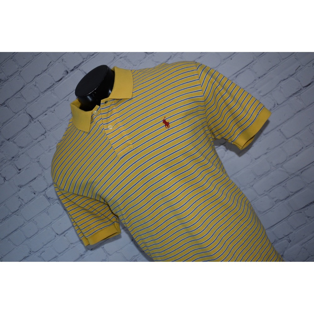 Polo Ralph Lauren Polo Shirt Mens XL Yellow Blue Striped Short Sleeve Pony Logo - Picture 7 of 7